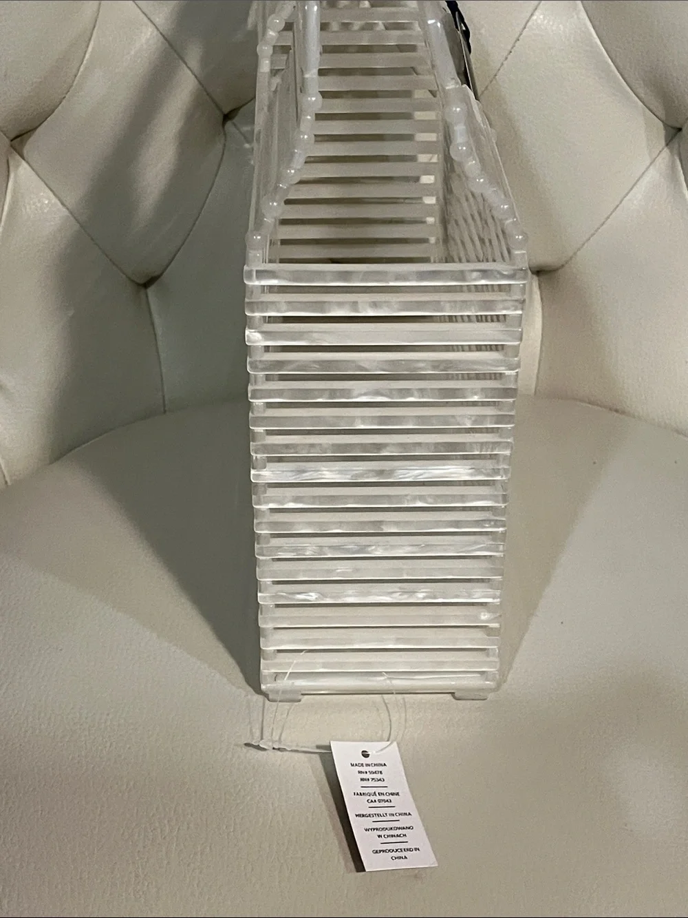 Rachel Roy Pearl White Slatted Acrylic Wall Panel Satchel Vacation Bag